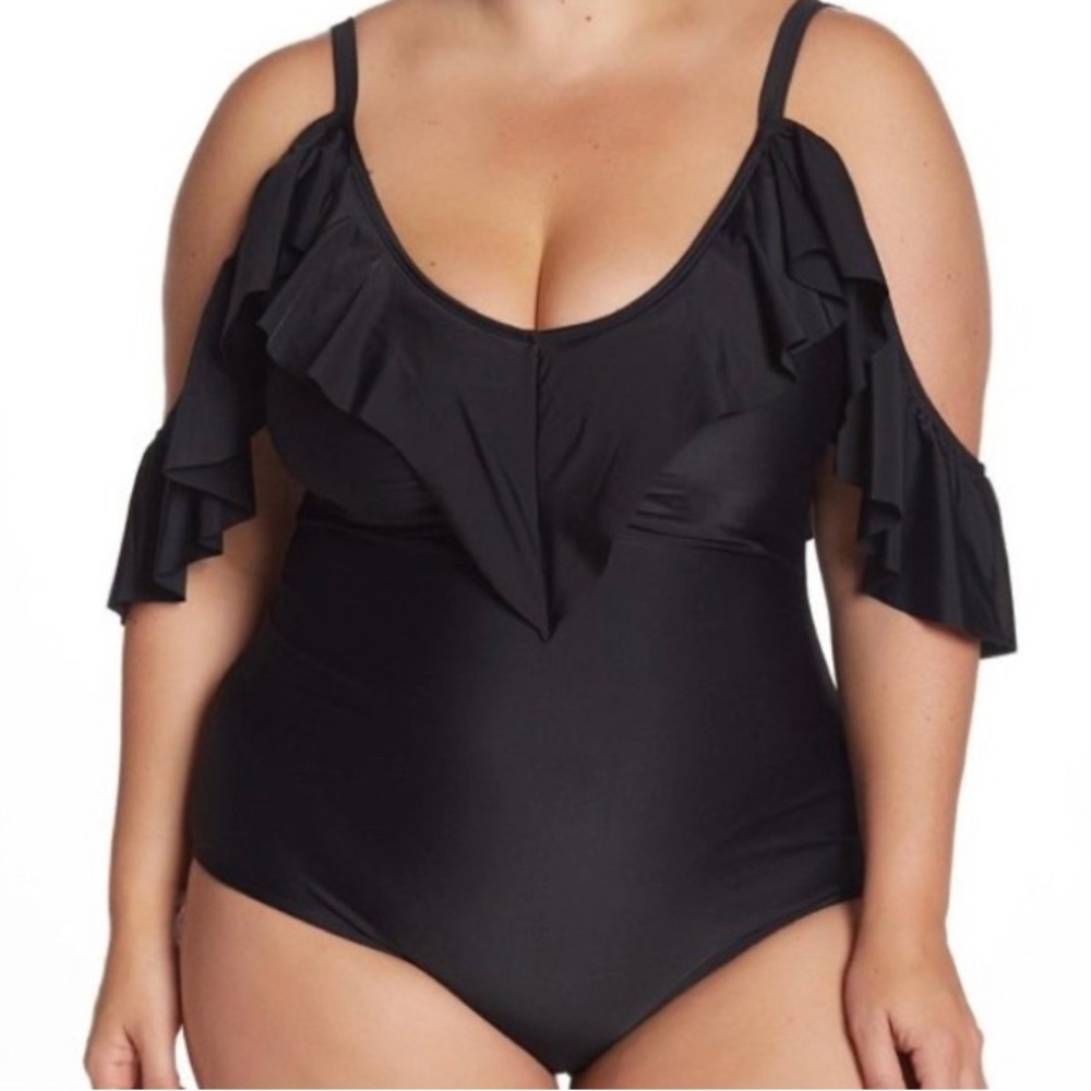 NWT Nicole Miller black cold shoulder one piece swimsuit